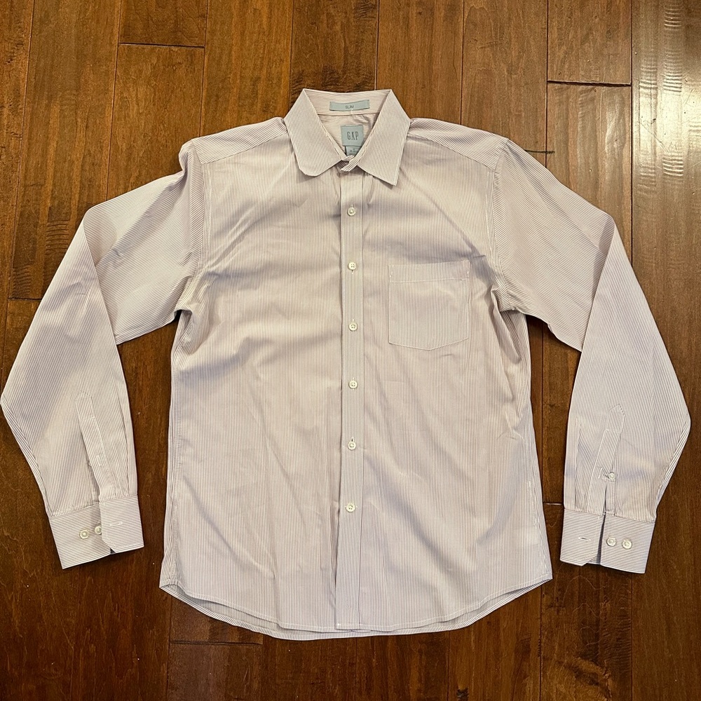 Gap Striped Long Sleeve Button Down Collared Dress Shirt Sz M